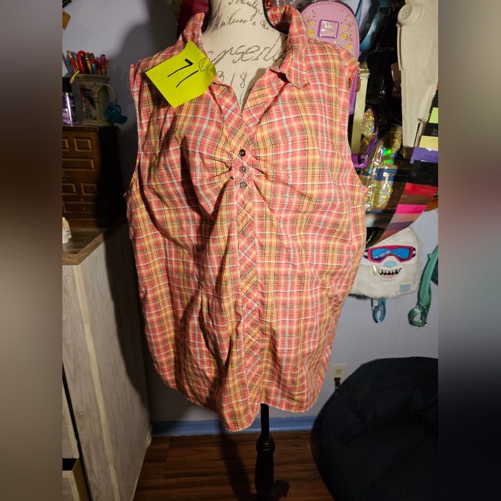Bit And Bridle Sleeveless Shirt Button Down Pink Plus Size 3x